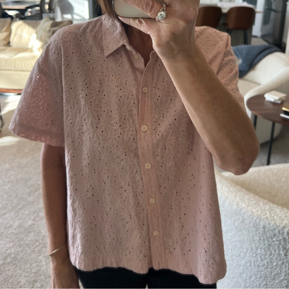 Madewell Pink Eyelet Button-Down Shirt